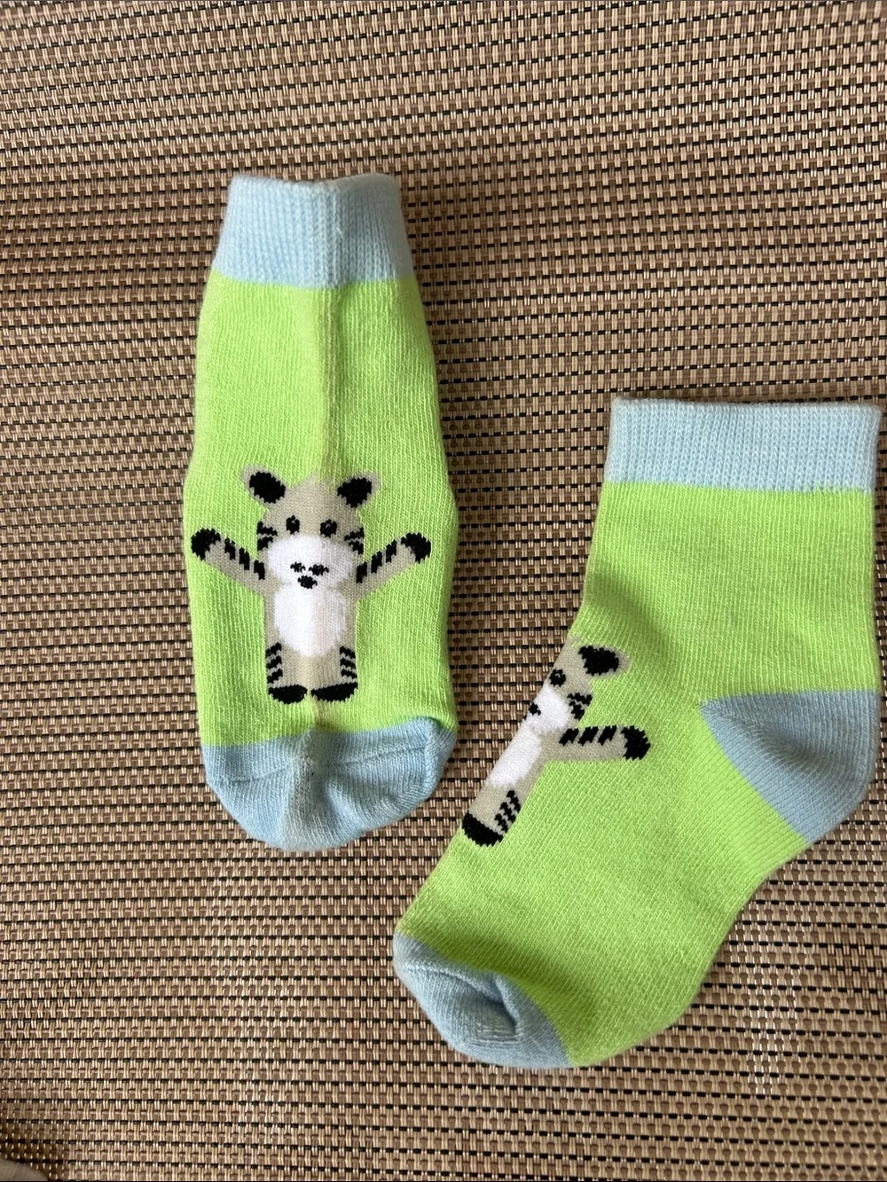 Cute Tiger Baby Socks in Lime Green and Light Blue